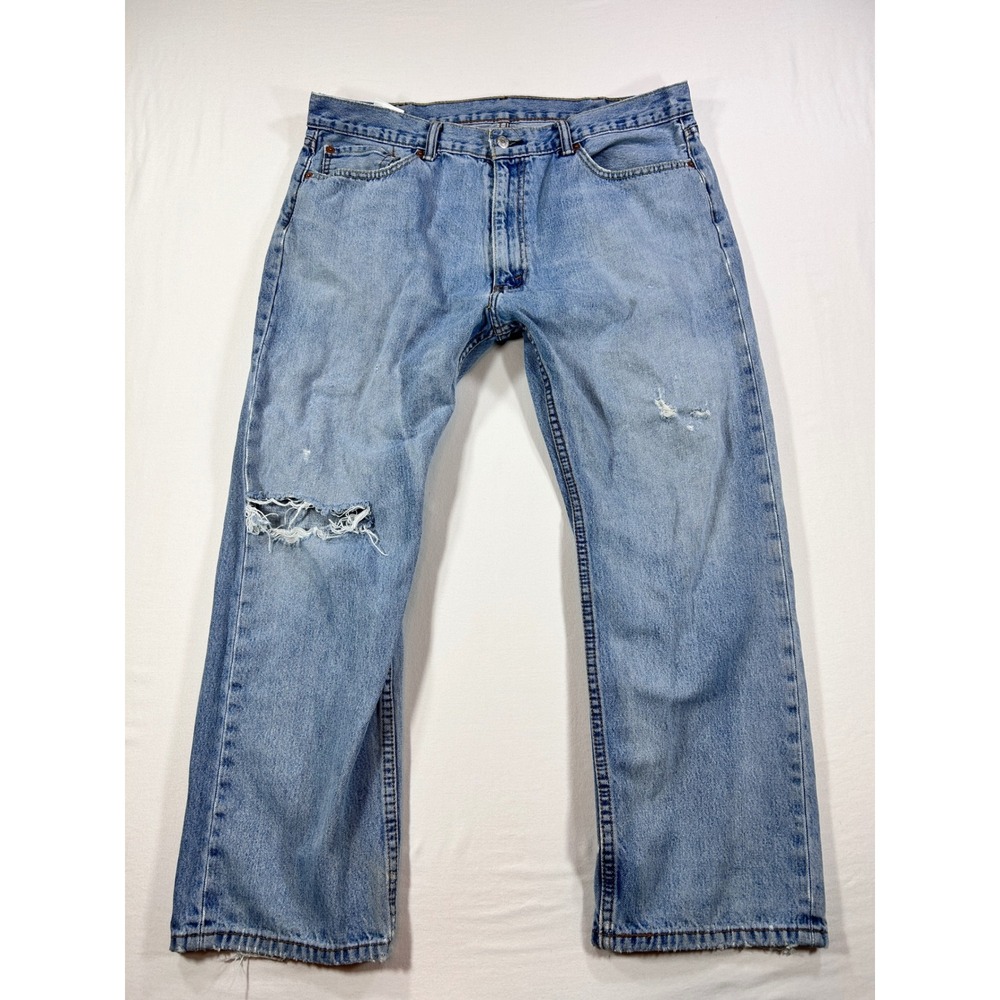 Levis 505 Regular Fit Jeans Light Wash Distressed Denim W40 L29 Mens Straight